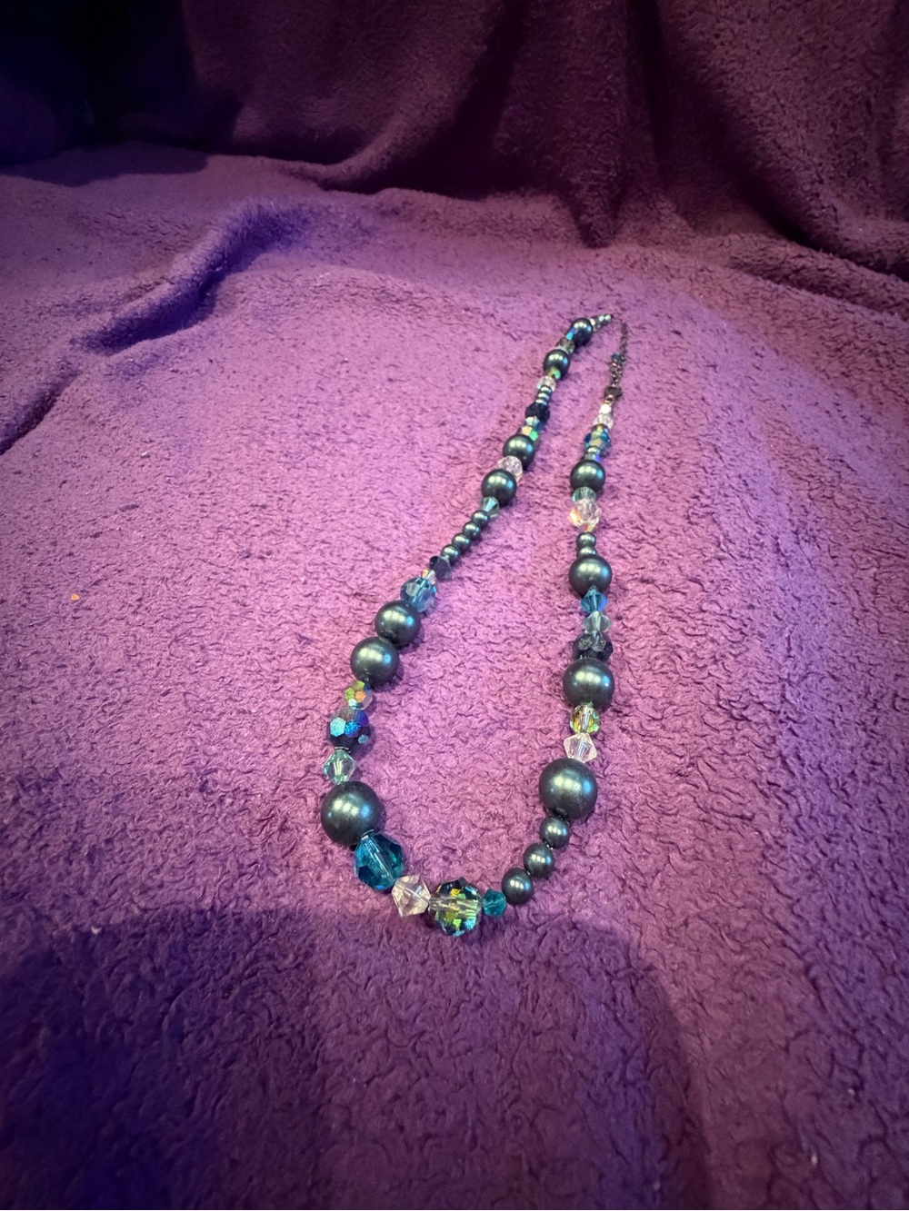 Blue Beaded Necklace with Swarovski Crystals - Women's Fashion Jewelry